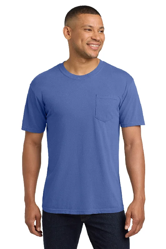 Men’s short-sleeve subtle tops-Comfort Colors Mens Short Sleeve Crewneck T-Shirt w/ Pocket - Flo Blue