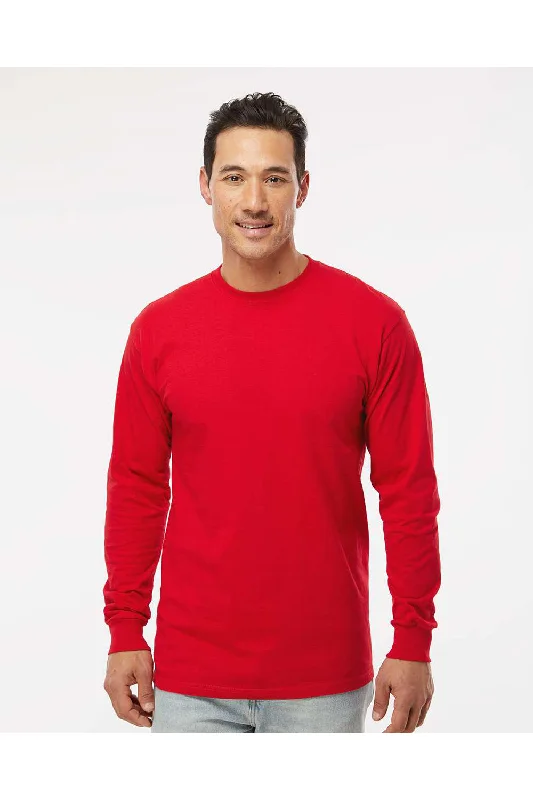 Men’s short-sleeve zesty tops-M&O Mens Gold Soft Touch Long Sleeve Crewneck T-Shirt - Deep Red