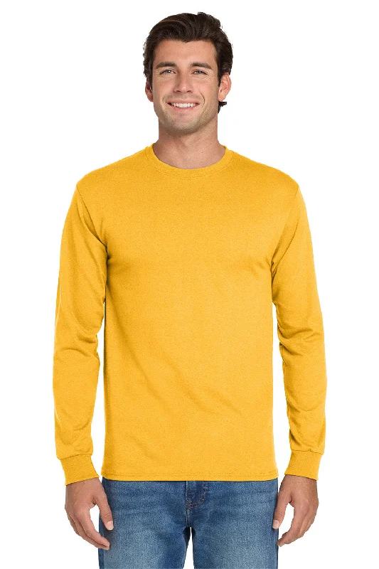 Men’s short-sleeve idly shirts-Jerzees Mens Dri-Power Moisture Wicking Long Sleeve Crewneck T-Shirt - Gold