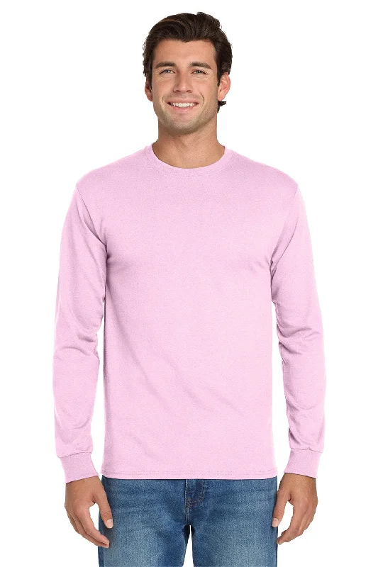 Men’s short-sleeve musk shirts-Jerzees Mens Dri-Power Moisture Wicking Long Sleeve Crewneck T-Shirt - Classic Pink