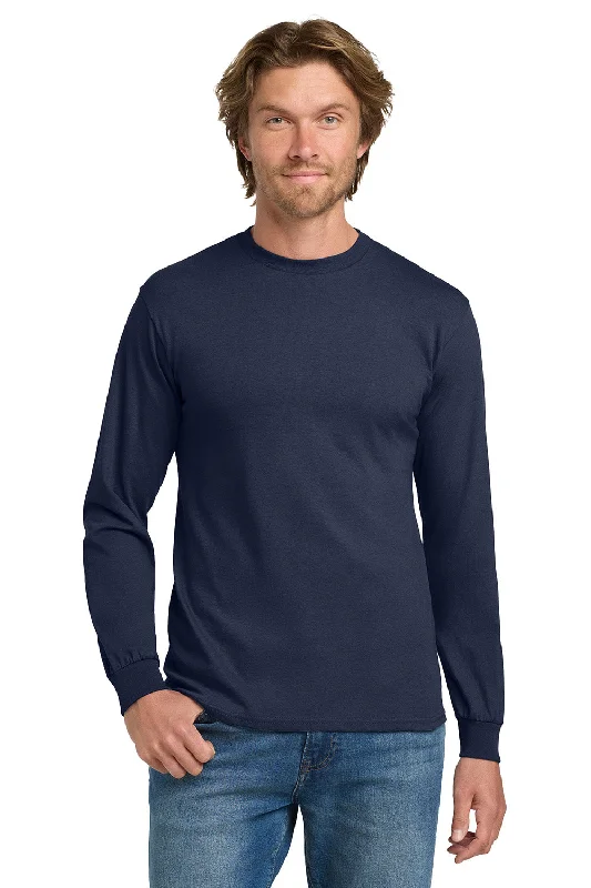 Men’s short-sleeve drift tees-Gildan Mens Long Sleeve Crewneck T-Shirt - Navy Blue