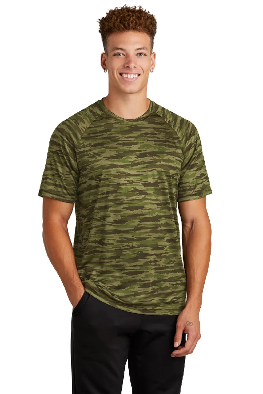 Men’s short-sleeve xeno tops-Sport-Tek Mens Drift Camo Moisture Wicking Short Sleeve Crewneck T-Shirt - Olive Drab Green