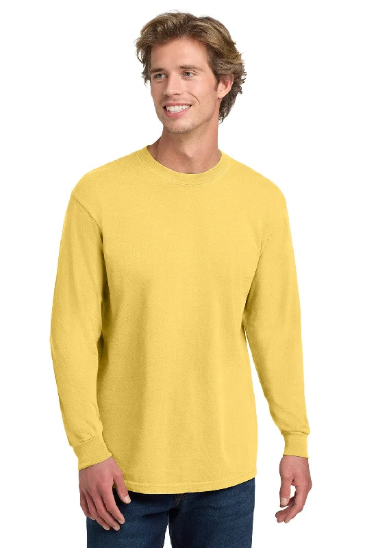 Men’s short-sleeve terra shirts-Comfort Colors Mens Long Sleeve Crewneck T-Shirt - Butter Yellow