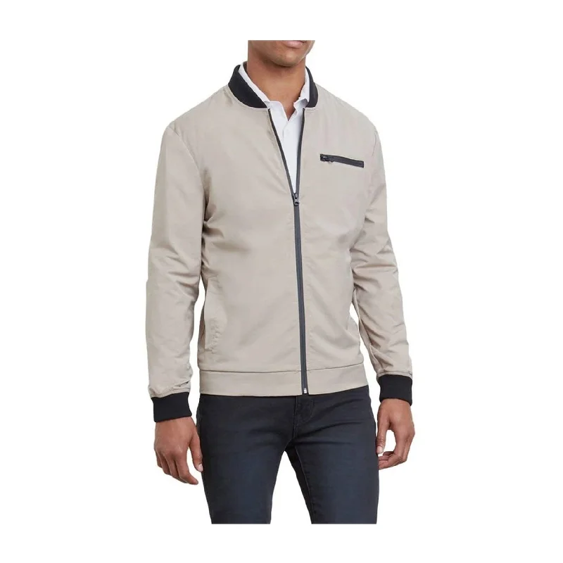 men's stylish winter outerwear-Kenneth Cole Mens Tech Bomber Jacket, Beige, X-Large