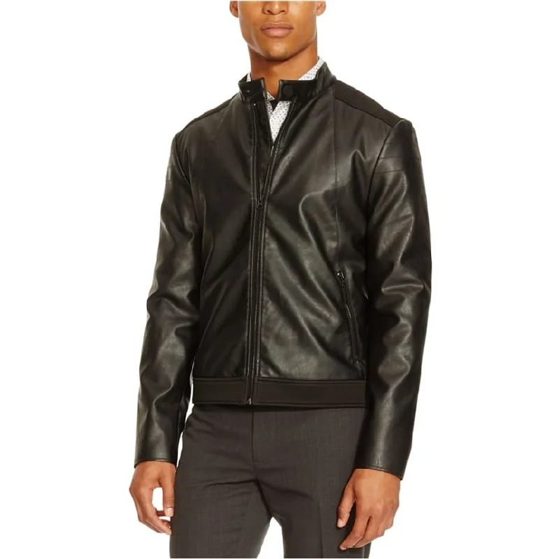 men's jackets with protective padding-Kenneth Cole Mens Faux Leather Motorcycle Jacket, Black, X-Large