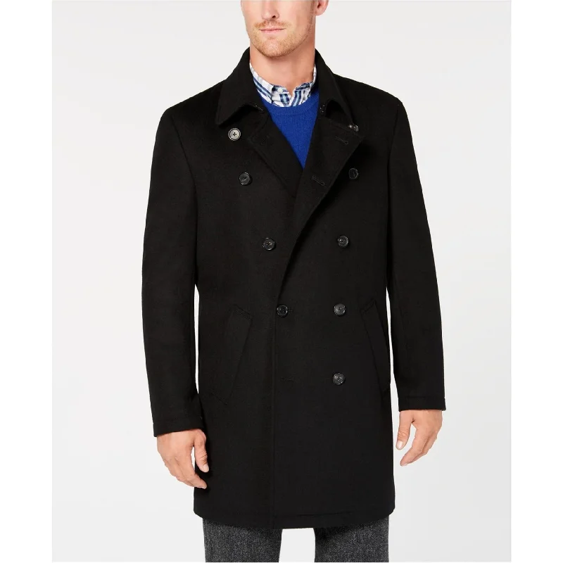 men's stylish long jackets-Ryan Seacrest Mens Modern-Fit Overcoat Dress, Black, 42 Long