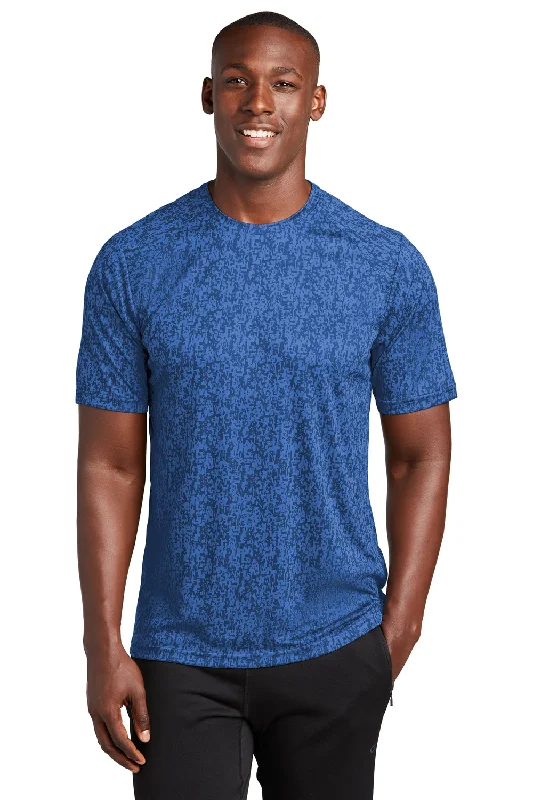 Men’s short-sleeve khaki shirts-Sport-Tek Mens Digi Camo Moisture Wicking Short Sleeve Crewneck T-Shirt - Royal Blue