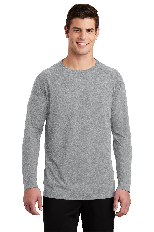 Men’s short-sleeve pulse tees-Sport-Tek Mens Ultimate Performance Moisture Wicking Long Sleeve Crewneck T-Shirt - Heather Grey