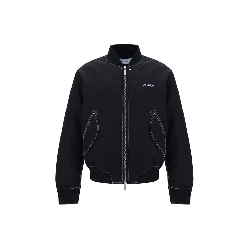 men's jacket with sleek design-Off- Contrast StitchBomber Men's Jacket