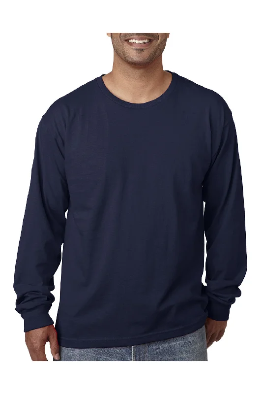 Men’s short-sleeve kohl tops-Bayside Mens USA Made Long Sleeve Crewneck T-Shirt - Light Navy Blue