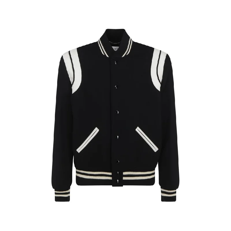 men's jacket for dry weather-Saint Laurent Teddy College Men's Jacket