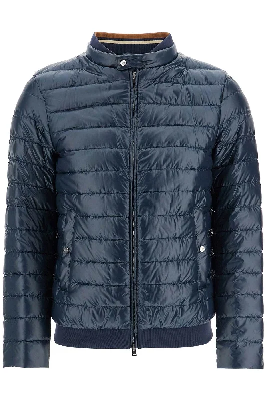 men's jackets for urban commuters-Herno Men's  blue weight Quilted Nylon Down Jacket With High Collar