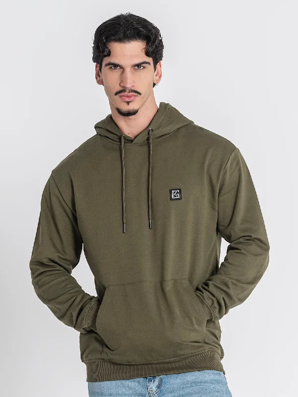 mens hoodie with soft lining-Army Green GK Plaque Hoodie