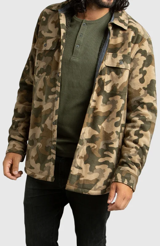 men's jackets with built-in warmth-Army Green Polar Fleece Shirt Jacket