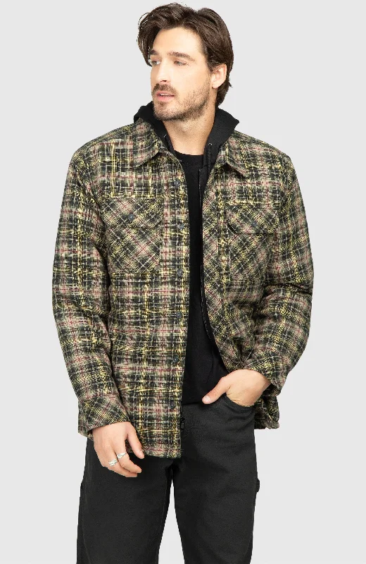 men's lightweight quilted jackets-Black Pine Hooded Flannel Shirt Jacket