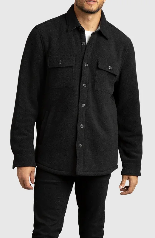 men's tailored outdoor jackets-Black Polar Fleece Shirt Jacket