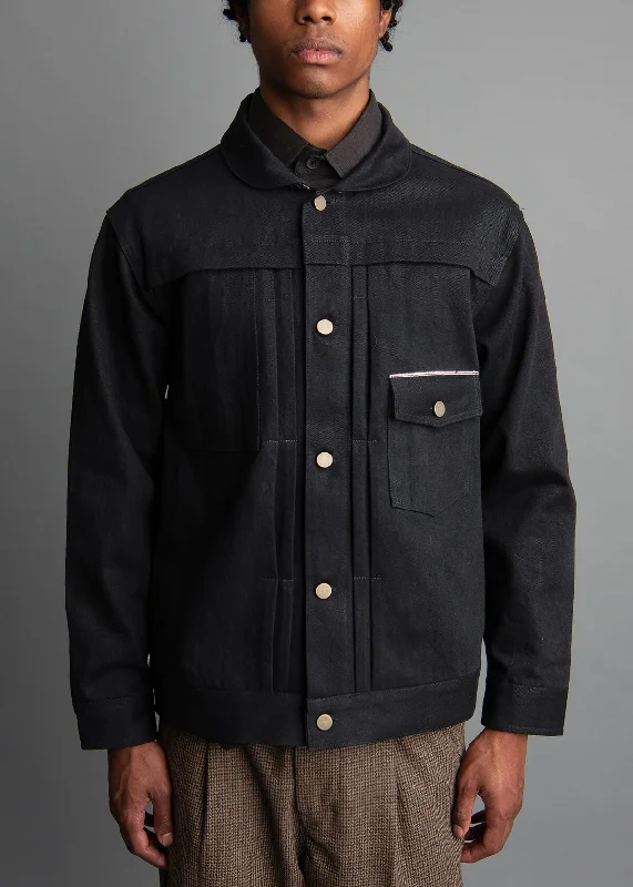 men's jackets for urban commuters-Black Selvedge Shawl Jacket