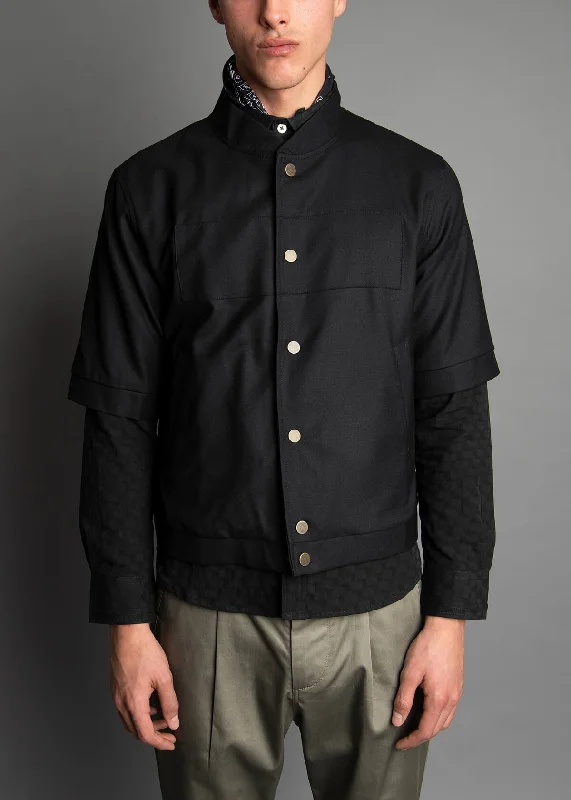 men's jackets with durable seams-Black Tropical Wool Meso Jkt