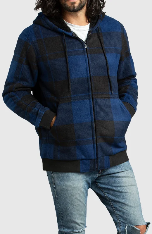 men's fleece-lined puffer jackets-Blue Polar Fleece Hooded Bomber Jacket