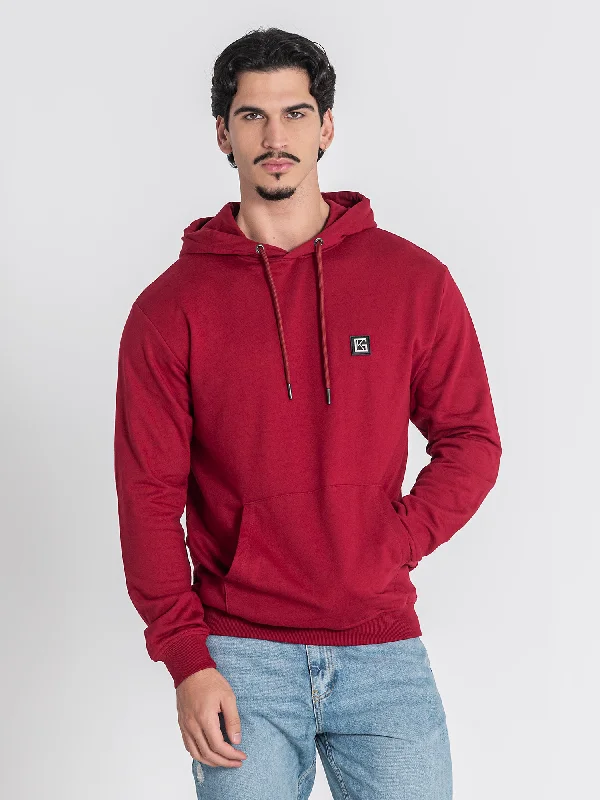 mens hoodie for comfy travel-Burgundy GK Plaque Hoodie