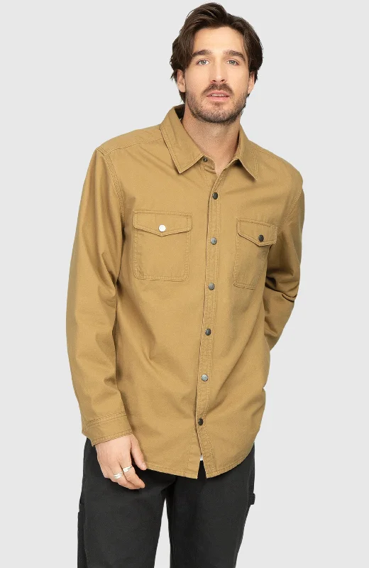 men's jackets with heat-sealing technology-Camel Canvas Shirt Jacket