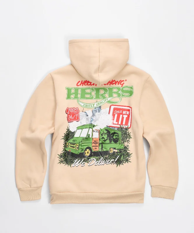 mens hoodie with high-quality cotton-Cheech & Chong Back Print Hoodie - Khaki