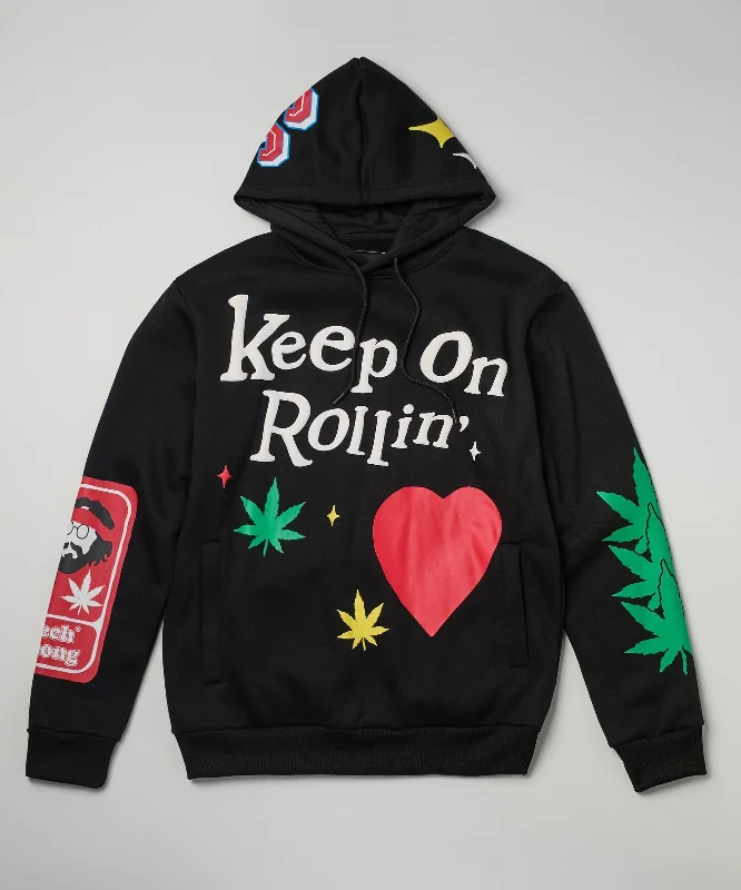 mens hoodie with oversized pockets-Cheech & Chong Keep On Rolling Hoodie - Black