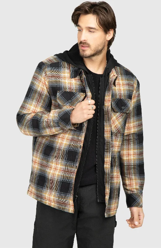 men's jackets with layered insulation-Chestnut Hooded Flannel Shirt Jacket