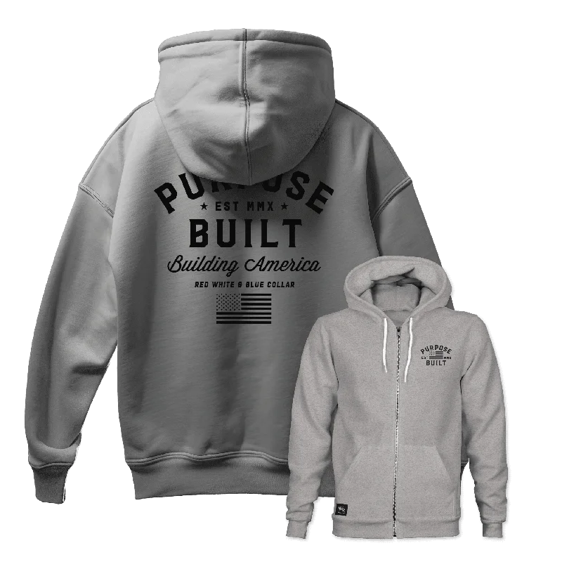 mens hoodie with athletic style-Gameday Zip-Up Freedom Hoodie -  Raider Grey