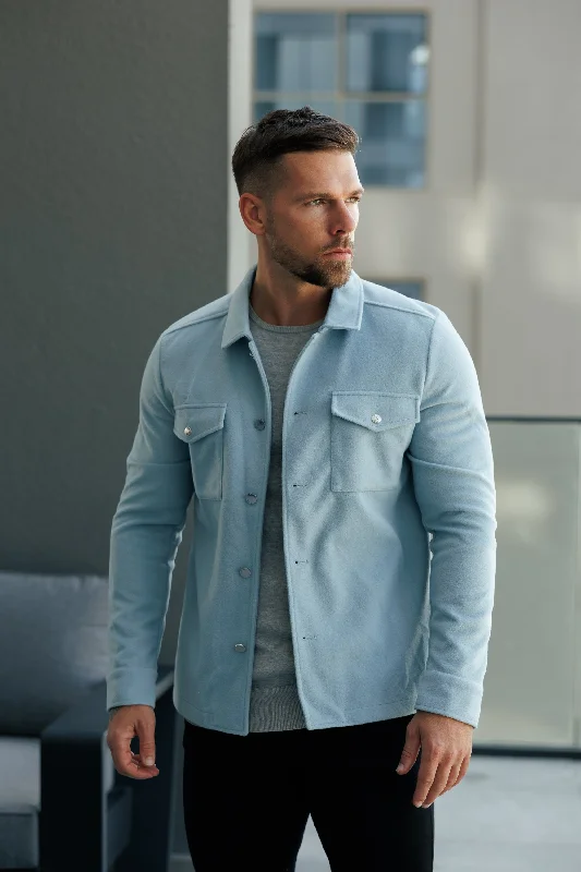 men's jackets with adjustable waistband-FS Brushed Button Up Plain Jacket Blue - FSN185 (PRE ORDER 15TH DECEMBER)