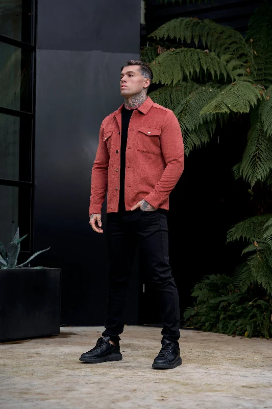 men's jackets for urban commuters-FS Brushed Button Up Plain Jacket Rust - FSN181 (PRE ORDER 15TH DECEMBER)