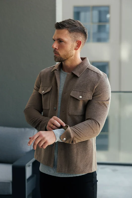 men's oversized winter jackets-FS Brushed Button Up Plain Jacket Taupe - FSN184 (PRE ORDER 15TH DECEMBER)