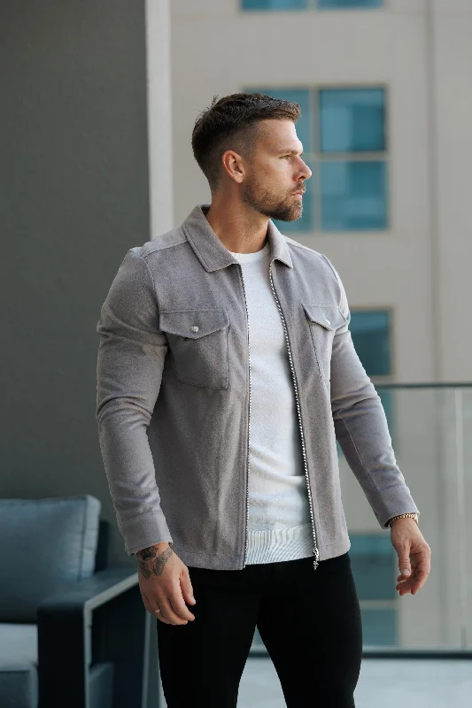 men's jackets with extra warm lining-FS Brushed Zipped Plain Jacket Light Grey - FSN173