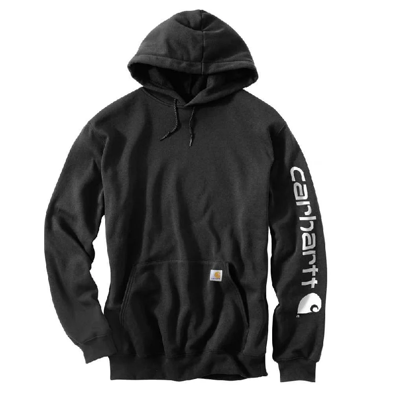 mens hoodie for a cool silhouette-K288 Loose Fit Midweight Logo Sleeve Graphic Hoodie - Black