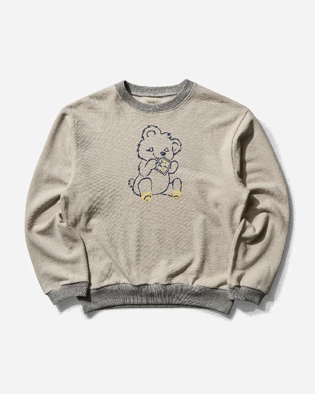 mens hoodie with breathable fabric design-Men's SWT Knit Crewneck Sweatshirt (Peckish Little Bear) Ecru / Grey