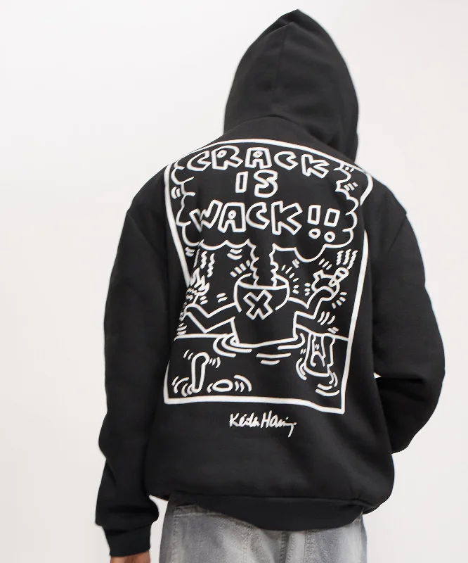 mens hoodie for ski trips-Keith Haring Crack Is Wack Hoodie - Black