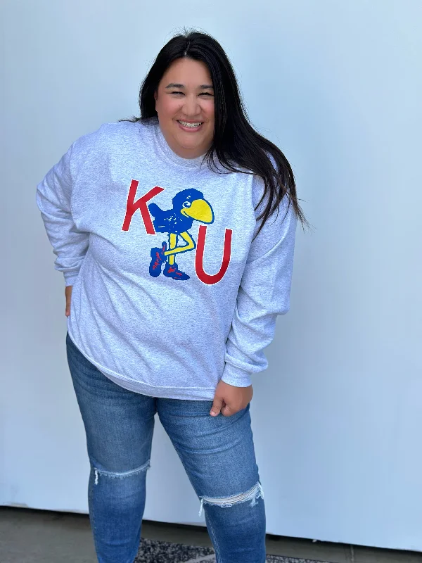 mens hoodie for cooler summer days-KU Vintage Mascot