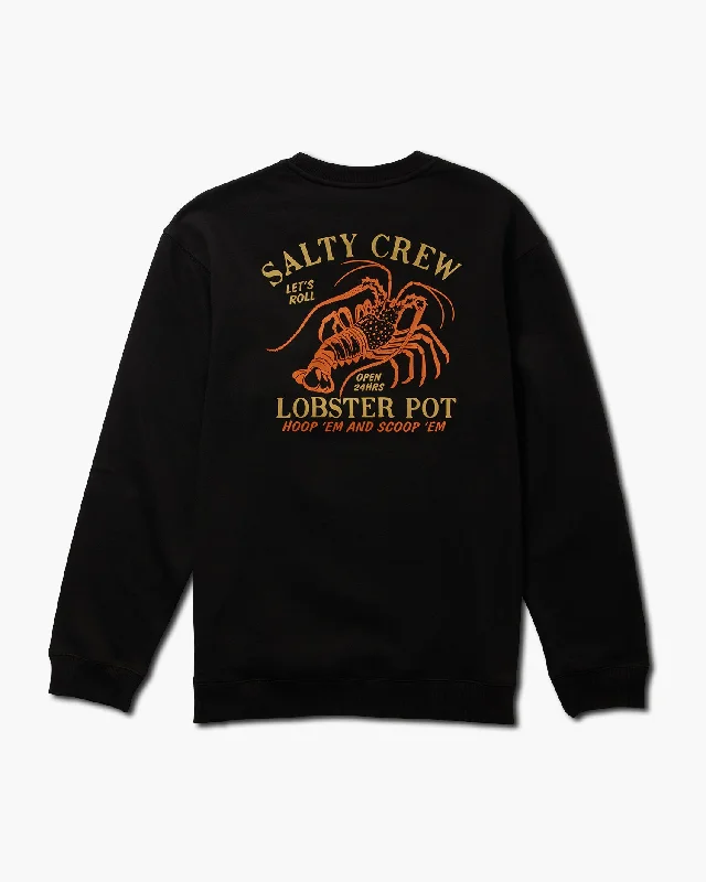 mens hoodie for urban look-Lobster Pot Crew Fleece - Black