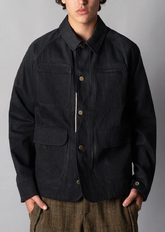 men's jackets with sporty zip details-Machinist Selvedge Denim Black