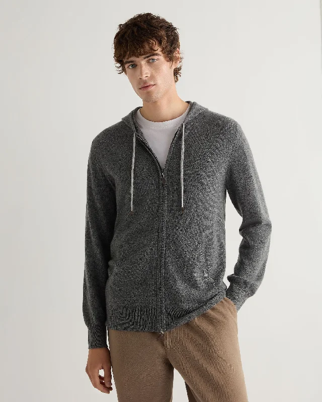 mens hoodie with minimalistic zip-Men's Ladbroke Cashmere Hoodie Elephant Grey