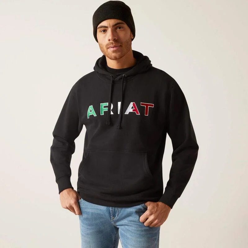 mens hoodie with bold color contrast-Mexico Hoodie - Black