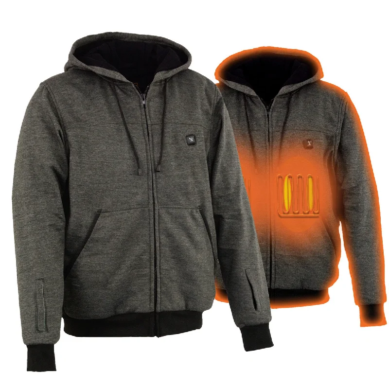 mens hoodie with sporty neckline-Nexgen Heat MPM1717DUAL Technology Men's “Fiery’’ Heated Hoodie - Grey Sweatshirt Jacket for Winter w/ Battery Pack