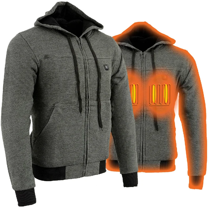 mens hoodie with fleece-lined hood-Nexgen Heat MPM1713SET Men's “Fiery’’ Heated Hoodie - Grey Zipper Front Sweatshirt Jacket for Winter w/Battery Pack