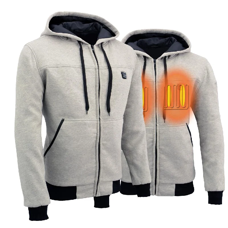 mens hoodie for on-the-go style-Nexgen Heat MPM1714SET Men's “Fiery’’ Heated Hoodie Silver Zipper Front Sweatshirt Jacket for Winter w/Battery Pack