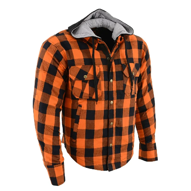 mens hoodie for sports fashion-Milwaukee Leather MPM1642 Men's Plaid Hooded Flannel Biker Shirt with CE Approved Armor - Reinforced w/ Aramid Fibers