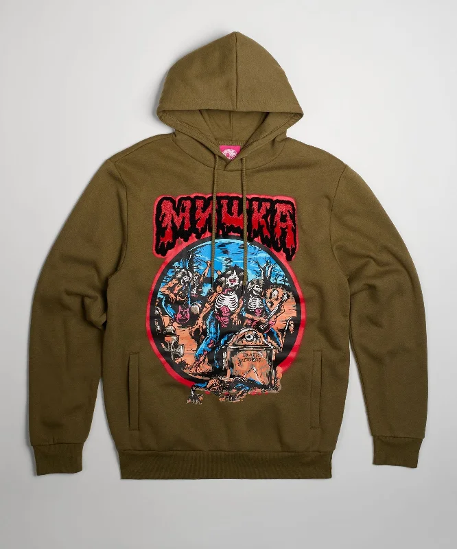 mens hoodie for relaxed fit-Mishka Band Hoodie - Olive Green