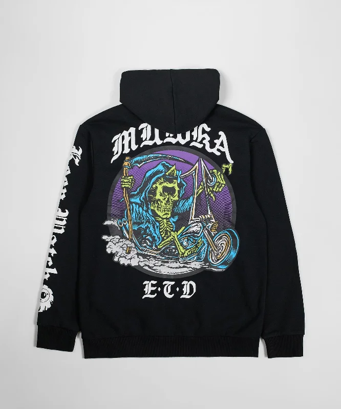 mens hoodie with sleek finish-Mishka Death Adders Graphic Print Embroidered Zip Up Hoodie - Black