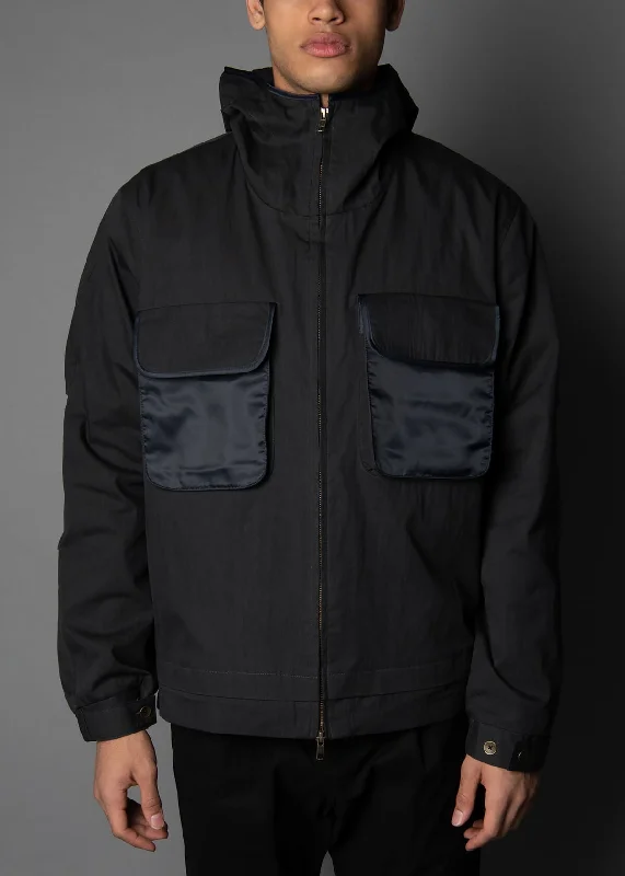 men's jackets with reflective accents-Nara Waxed Cargo Jkt Midnight