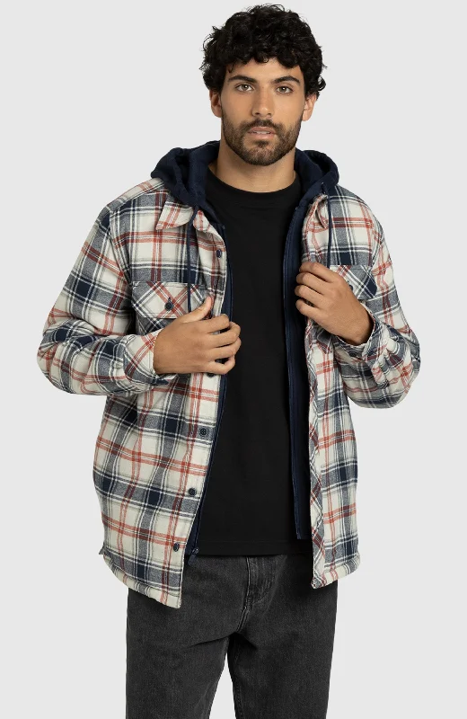 men's wool blend jackets-Navy Moonstruck Hooded Flannel Shirt Jacket