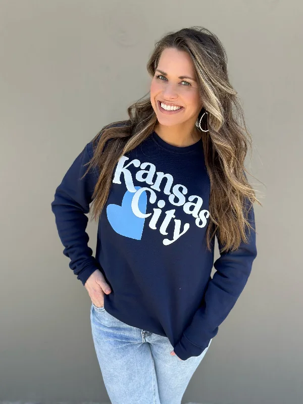 mens hoodie with comfy oversized fit-Navy Puff KC Heart Sweatshirt